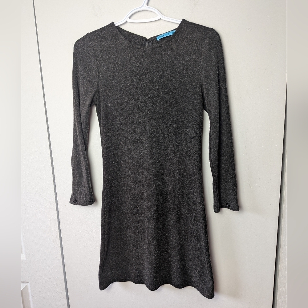 ALICE+ OLIVIA Mini Dark Gray Dress Soft Wool Texture Back Zipper Closure